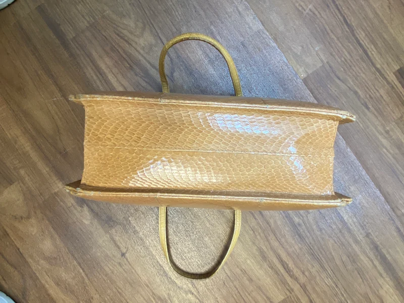 Vintage Handtasche Cognac mit Reptilleder-Struktur