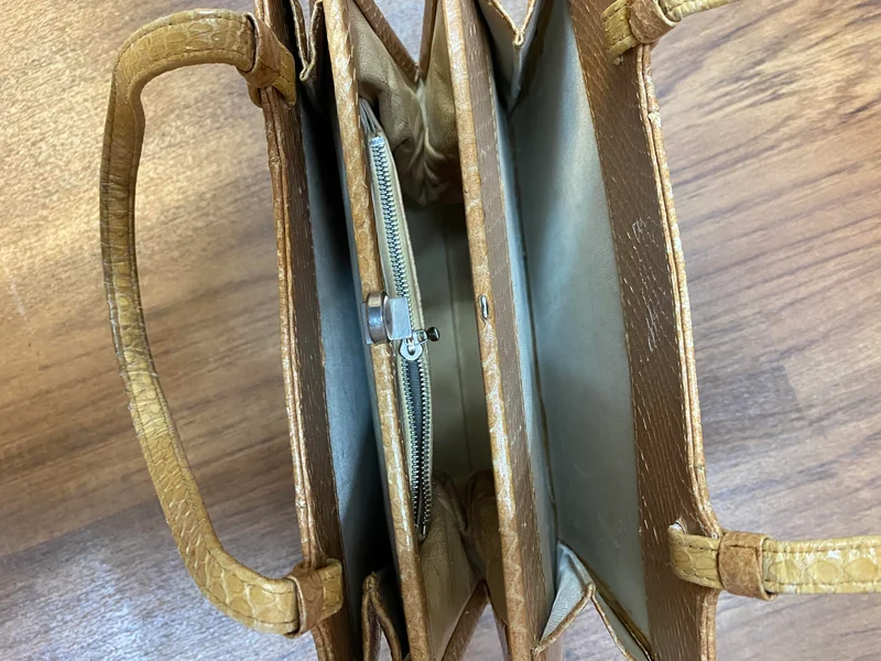 Vintage Handtasche Cognac mit Reptilleder-Struktur