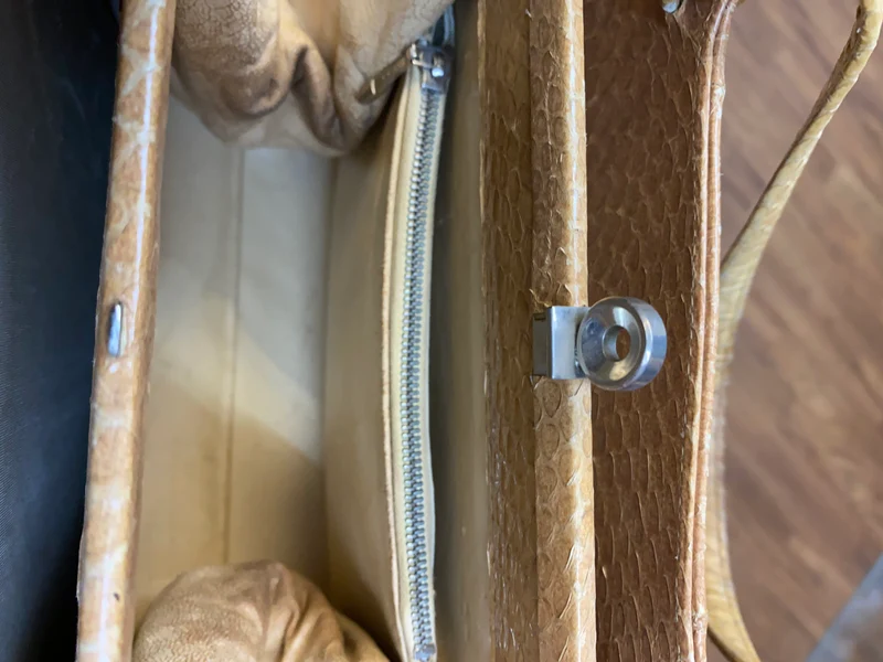 Vintage Handtasche Cognac mit Reptilleder-Struktur