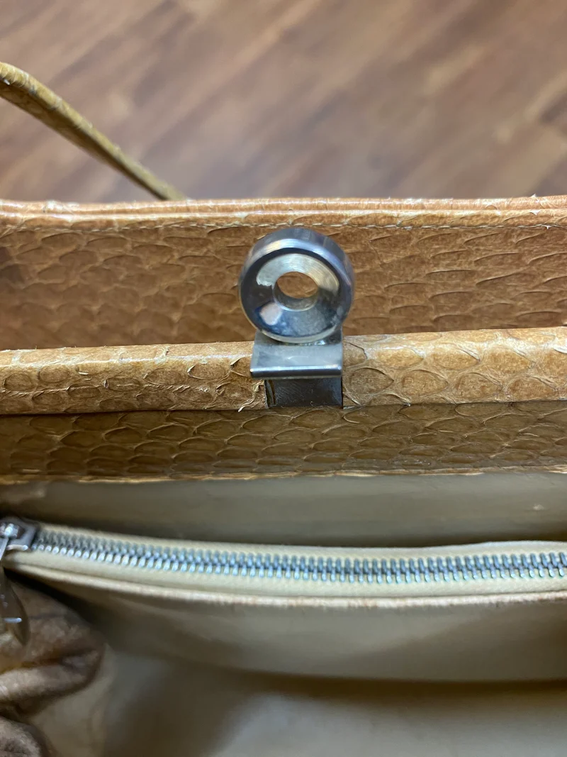 Vintage Handtasche Cognac mit Reptilleder-Struktur