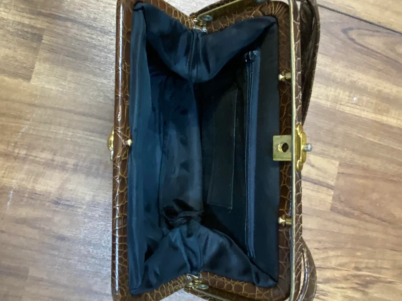 Vintage Handtasche Braun mit Kroko-/Reptilleder-Struktur