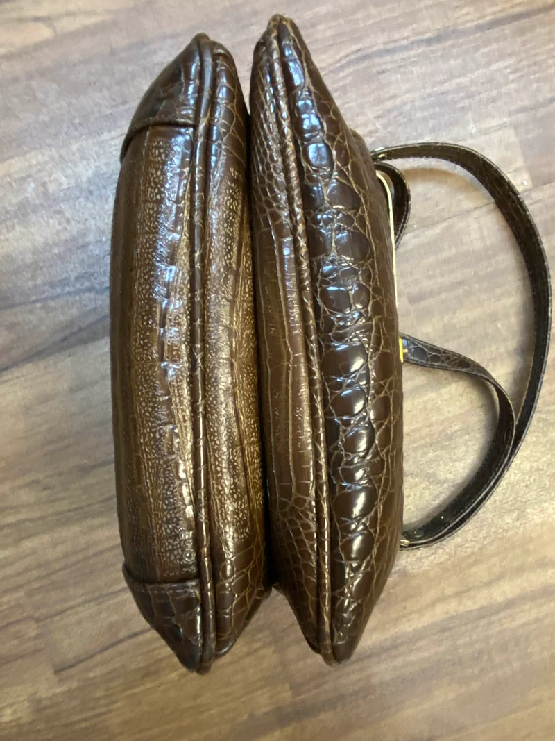 Vintage Handtasche Braun mit Kroko-/Reptilleder-Struktur