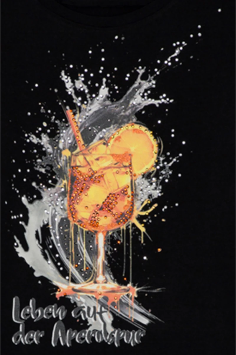 Damen T-Shirt mit Aperol-Motiv und Glitzer - schwarz