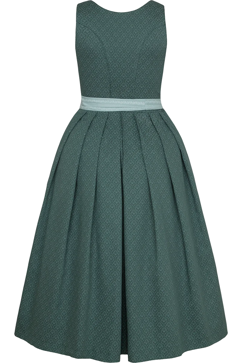 Dirndl lang aus Baumwolle mit eckigem Ausschnitt - salbei mint