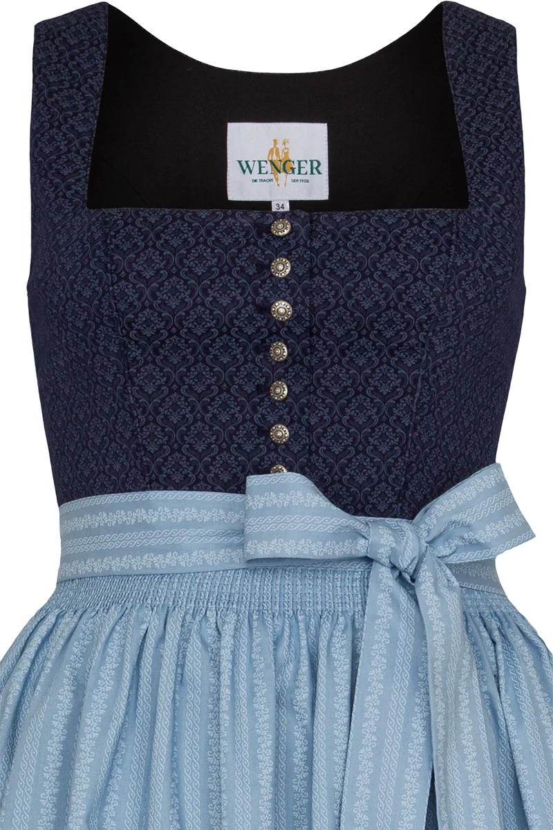 Dirndl lang aus Baumwolle mit eckigem Ausschnitt - marine hellblau