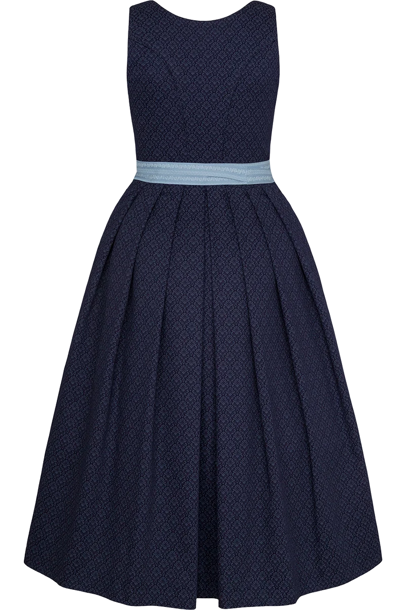 Dirndl lang aus Baumwolle mit eckigem Ausschnitt - marine hellblau