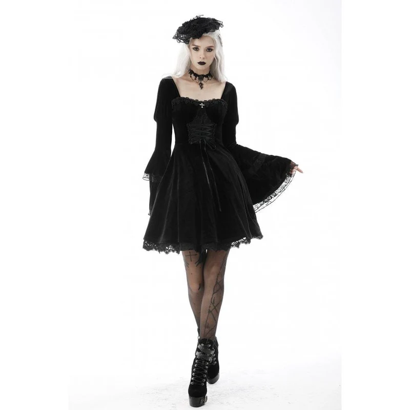 Gothic-Hochzeitskleid für Damen mit mehrlagigen Ärmeln und Spitzeneinsatz