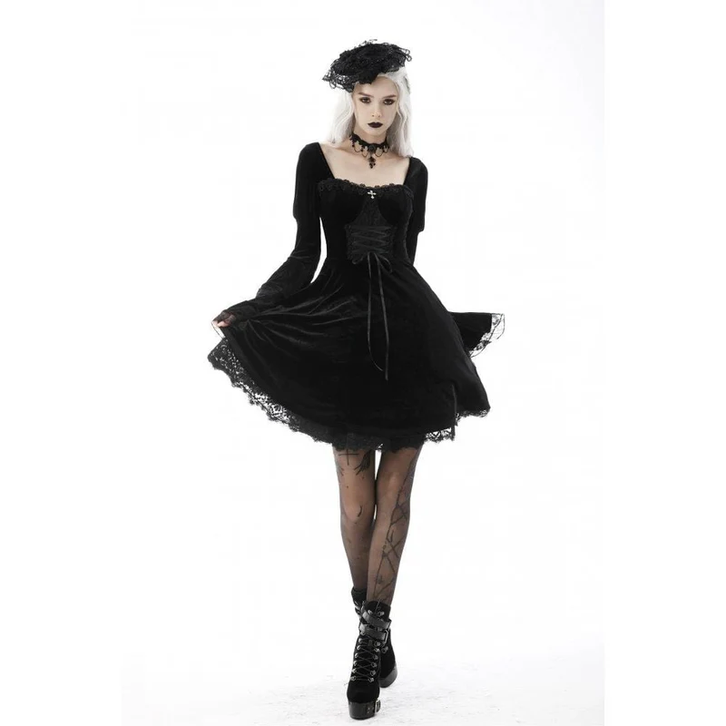 Gothic-Hochzeitskleid für Damen mit mehrlagigen Ärmeln und Spitzeneinsatz