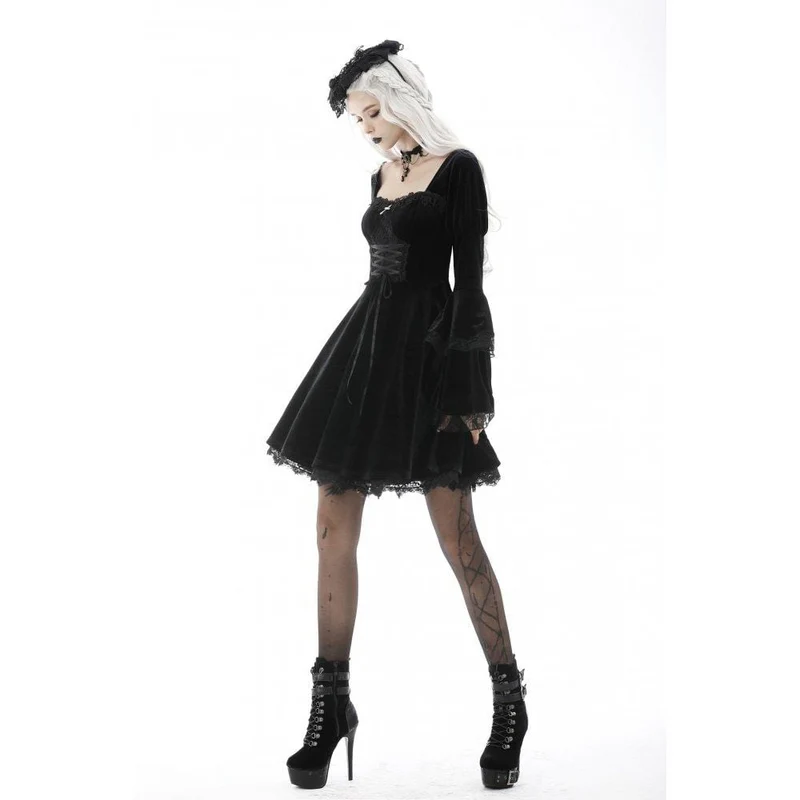 Gothic-Hochzeitskleid für Damen mit mehrlagigen Ärmeln und Spitzeneinsatz
