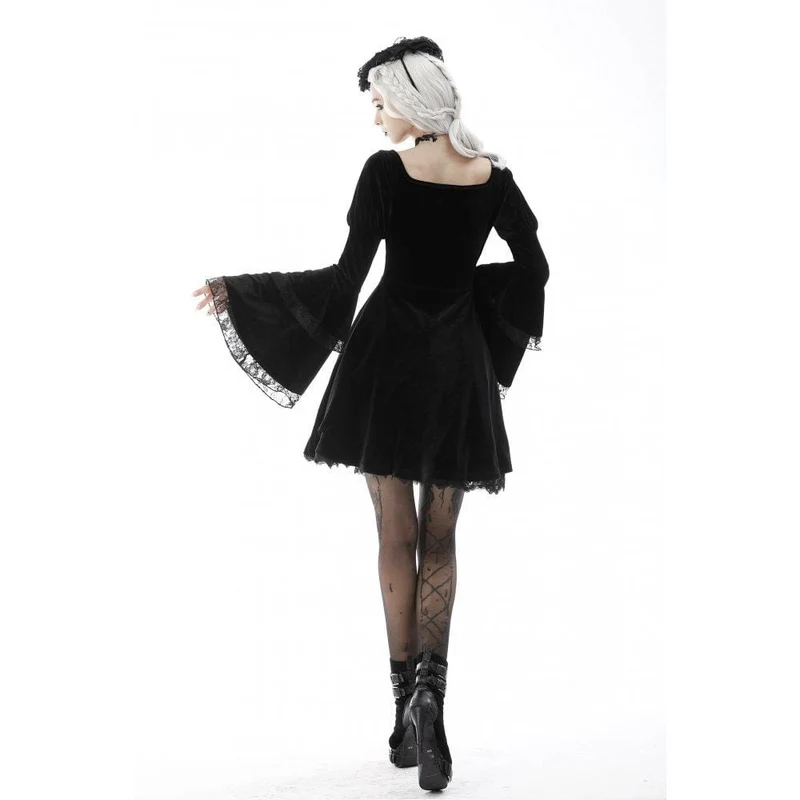 Gothic-Hochzeitskleid für Damen mit mehrlagigen Ärmeln und Spitzeneinsatz