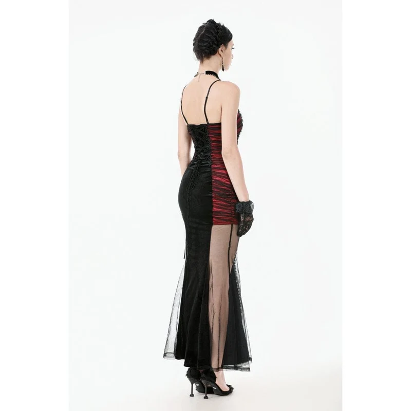 Gothic-Satinkleid aus Samt in Kontrastfarbe für Damen