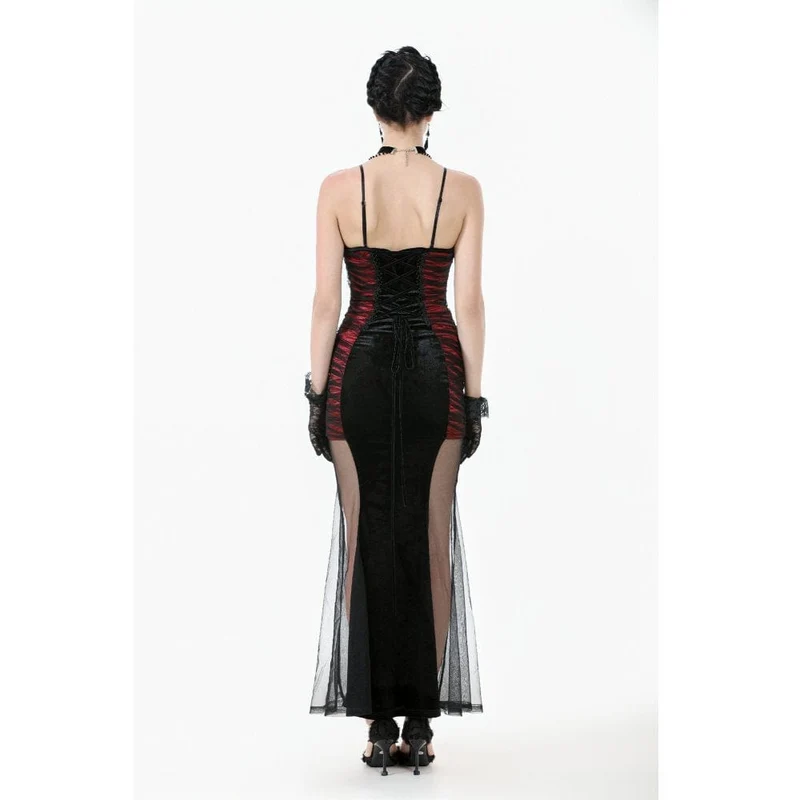 Gothic-Satinkleid aus Samt in Kontrastfarbe für Damen