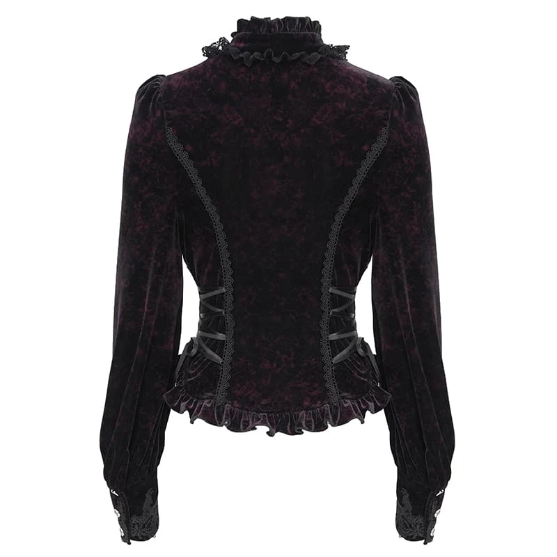 Gothic-Bluse aus Samt für Damen mit Schnürung und langen Ärmeln