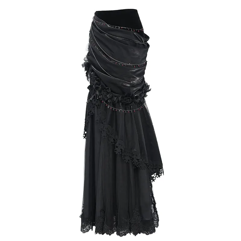 Gothic-Rock mit Rosenkette, asymmetrischem Faltenrock im Meerjungfrauenstil für Damen