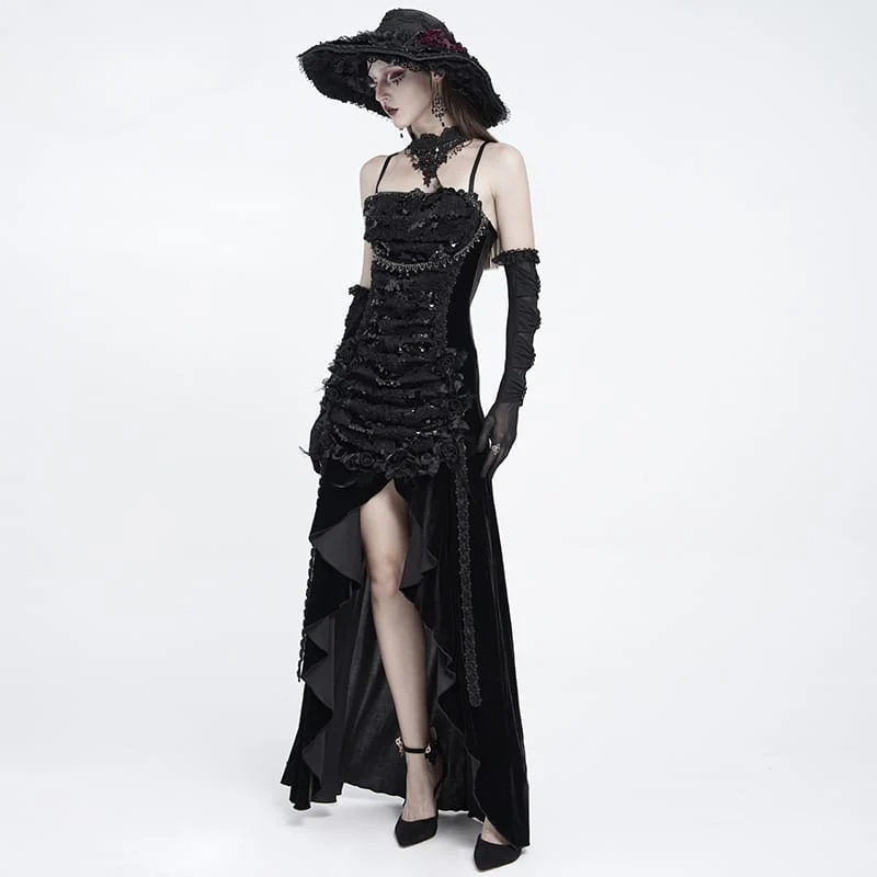 Gothic-Rosen-Schnürkleid aus Samt mit asymmetrischem Saum und Raffungen für Damen, Abschlusskleid