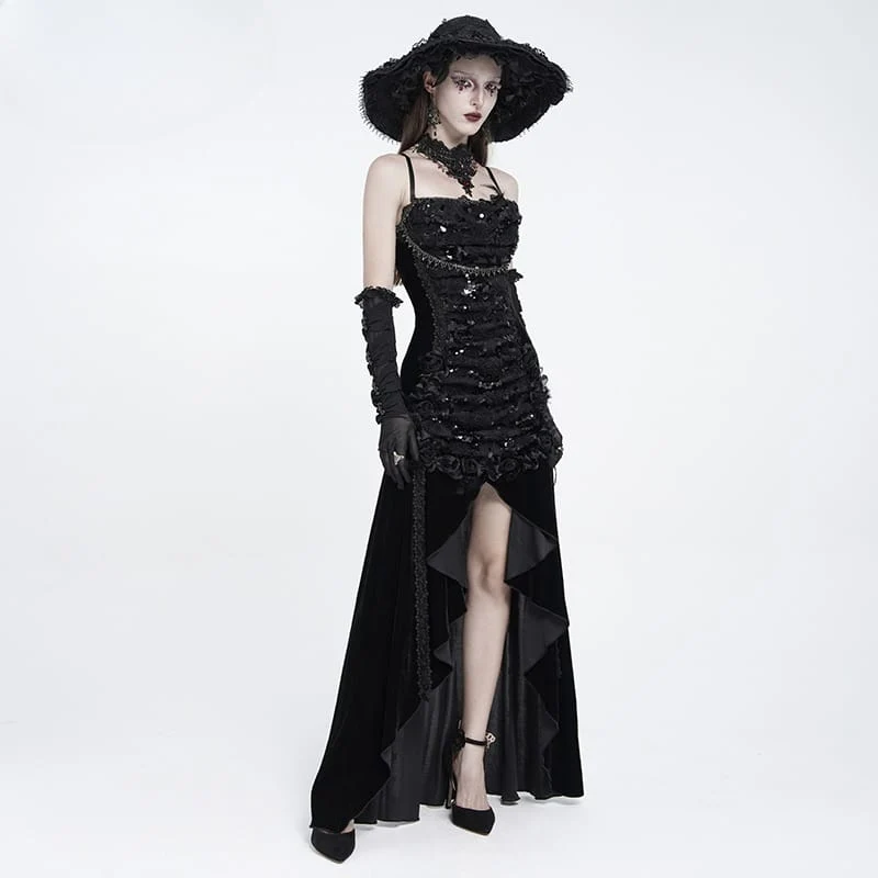 Gothic-Rosen-Schnürkleid aus Samt mit asymmetrischem Saum und Raffungen für Damen, Abschlusskleid