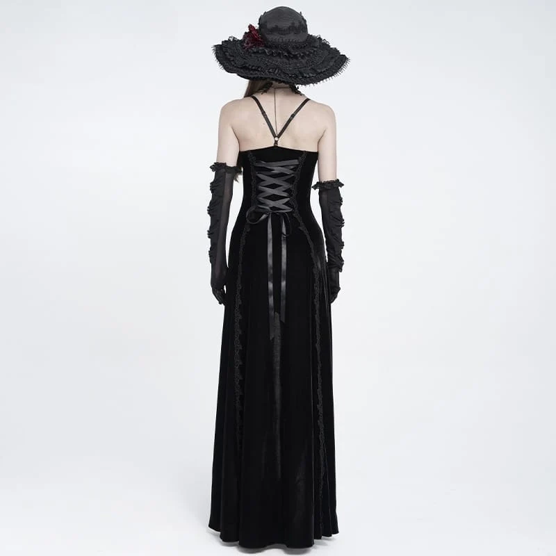 Gothic-Rosen-Schnürkleid aus Samt mit asymmetrischem Saum und Raffungen für Damen, Abschlusskleid