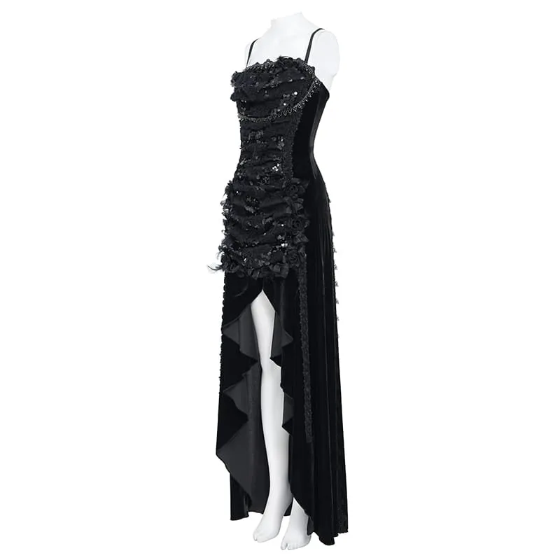 Gothic-Rosen-Schnürkleid aus Samt mit asymmetrischem Saum und Raffungen für Damen, Abschlusskleid