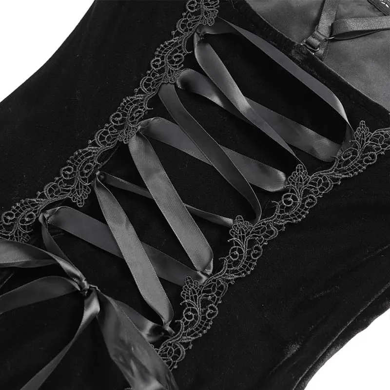 Gothic-Rosen-Schnürkleid aus Samt mit asymmetrischem Saum und Raffungen für Damen, Abschlusskleid