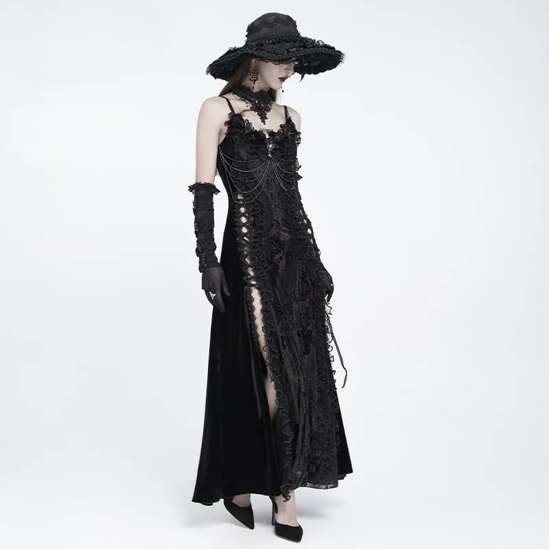 Gothic-Brautkleid für Damen mit Blumenmuster, seitlicher Schnürung, Perlenbesatz, Rüschen und Kettenverzierungen