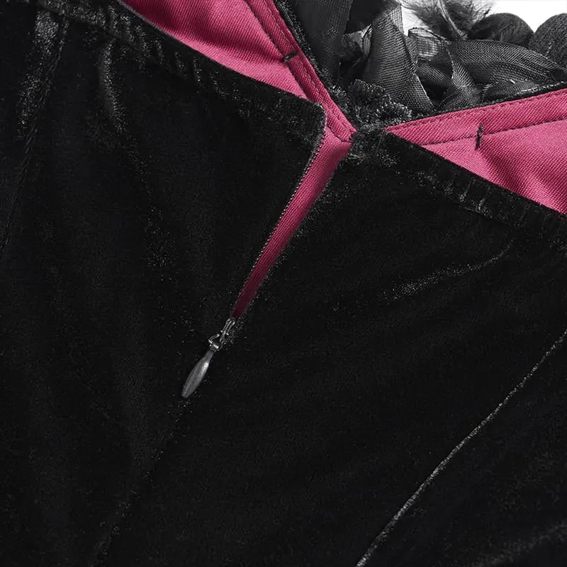 Gothic-Brautkleid für Damen mit Blumenmuster, seitlicher Schnürung, Perlenbesatz, Rüschen und Kettenverzierungen