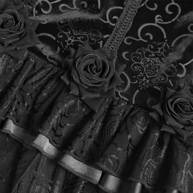 Schwarzer, gotischer Meerjungfrauenrock mit Rosenrüschen und Raffungen für Damen