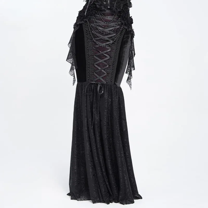Gothic-Schnürrock mit Rosenperlenkette im Meerjungfrauenstil für Damen
