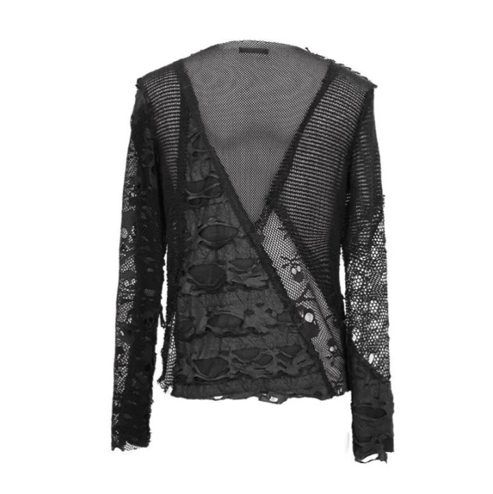 Herren Punk Skull Ripped Langarmshirts