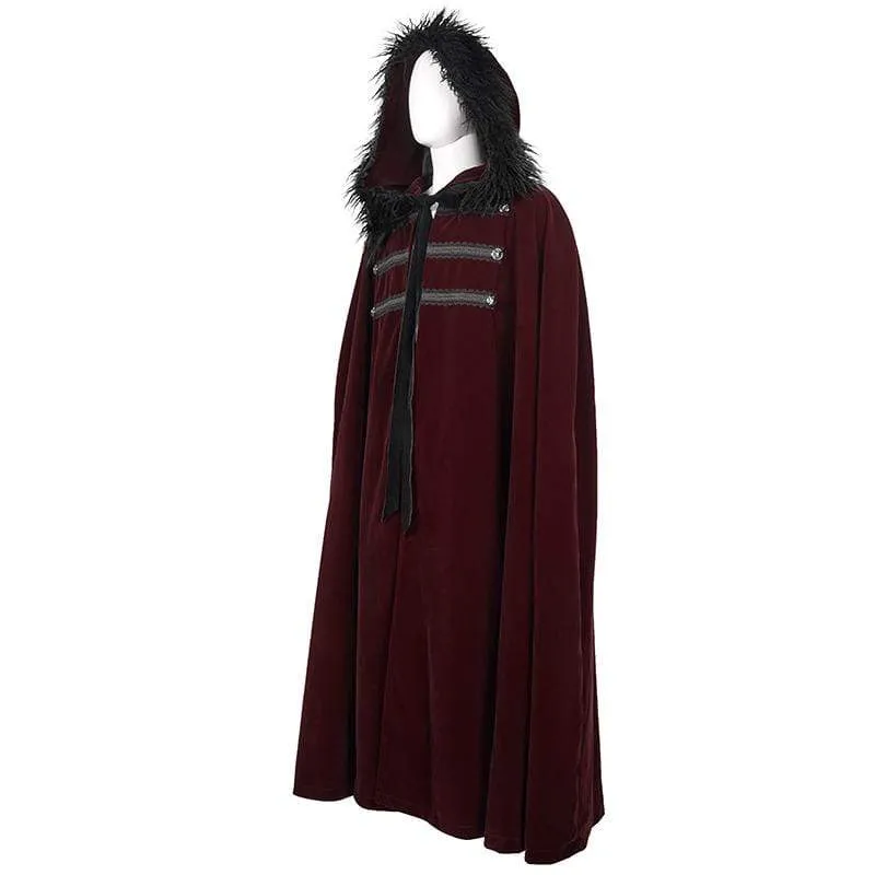 Herren Gothic Floral Langer Mantel mit Kapuze Rot