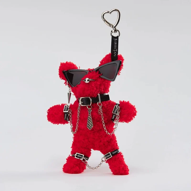 Unisex Punk Rockstar Pelziger Gitarrenbär Taschenanhänger