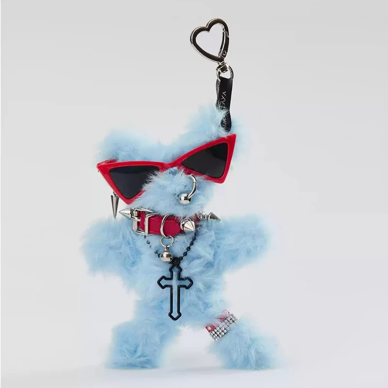Unisex Punk Rockstar Pelziger Gitarrenbär Taschenanhänger
