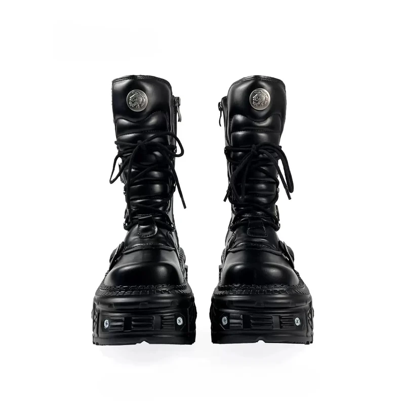 Punk-Stiefeletten für Damen mit mehreren Schnallenriemen, seitlichem Reißverschluss und Plateauabsatz