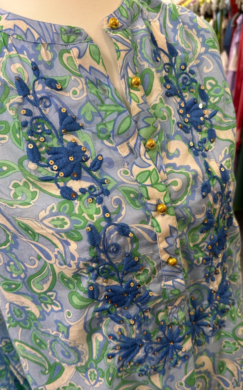 Bluse Miss June blau/grün