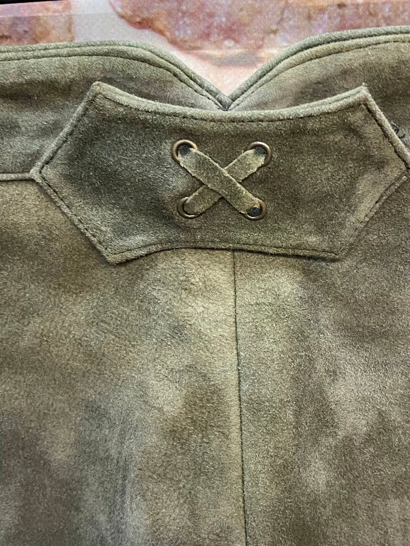 Lange Trachten Lederhose Herren Gr. 52 olivgrün Wildleder