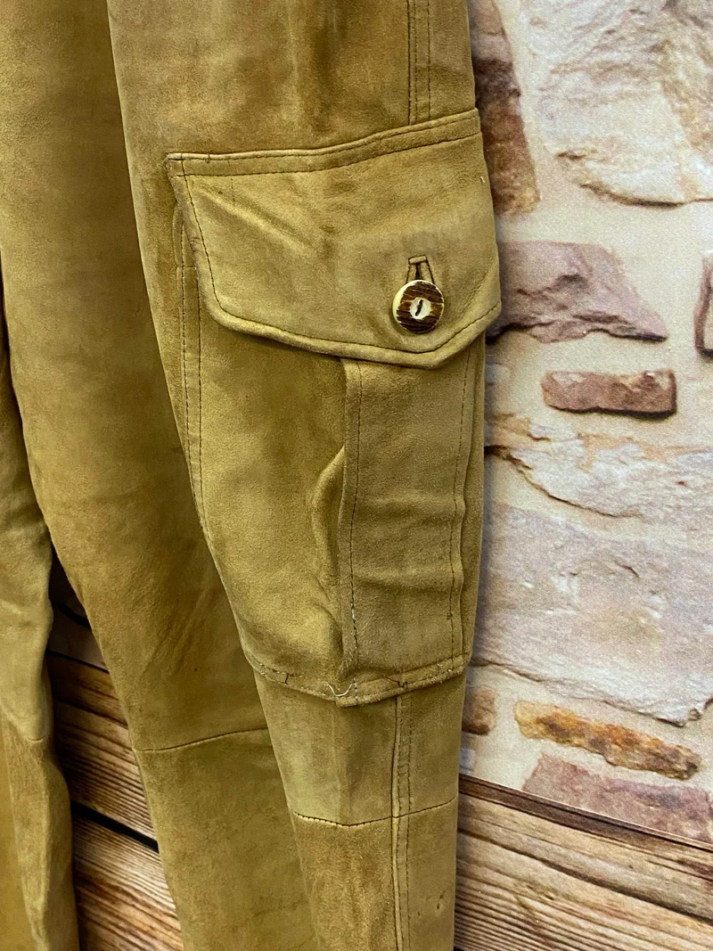 Lange Lederhose Trachtenhose Gr. 48 Echtleder olivbraun