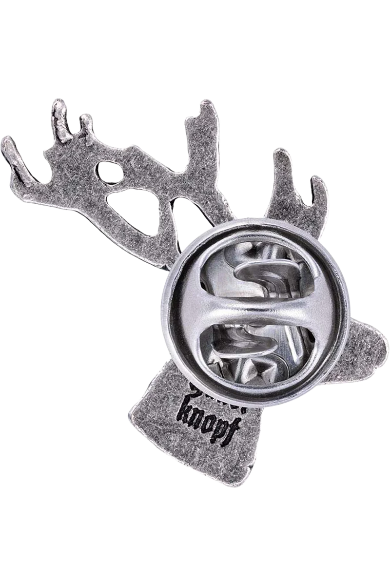Trachten Pin mit Hirschkopf und Geweih - altsilber