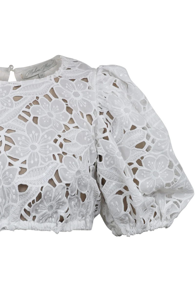 Dirndlbluse mit Blumenmuster und Puffärmeln - offwhite