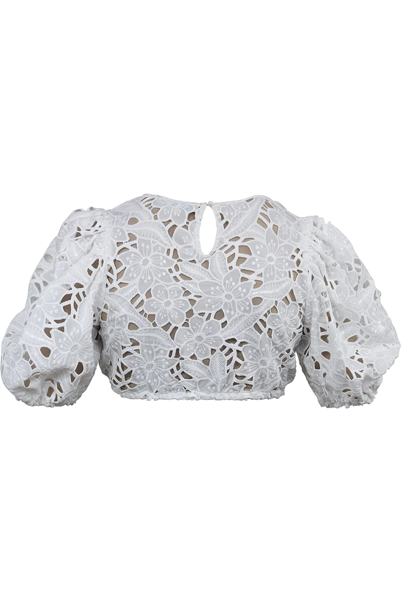 Dirndlbluse mit Blumenmuster und Puffärmeln - offwhite