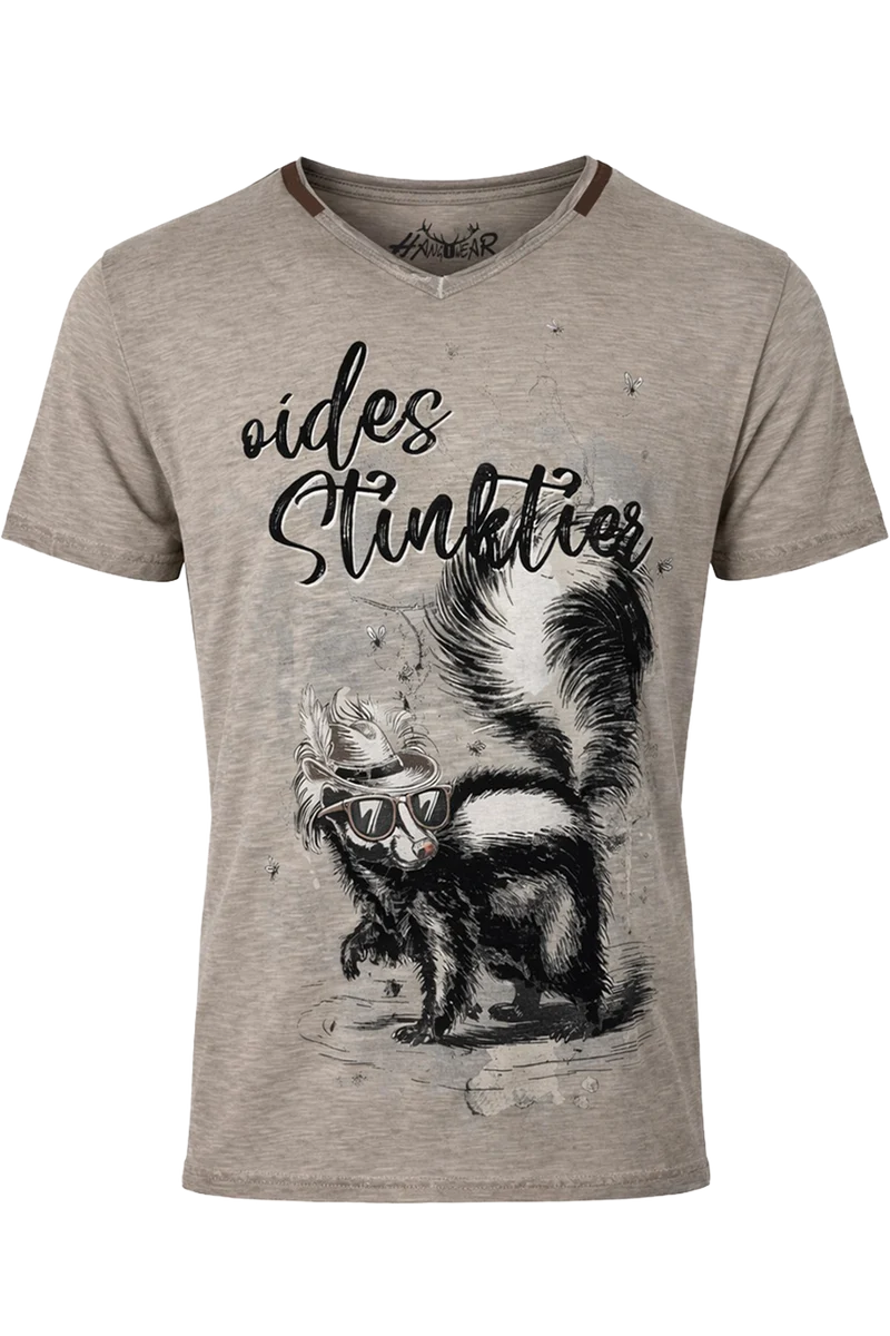 Herren Trachtenshirt mit Stinktier und Trachtenhut - hellbraun