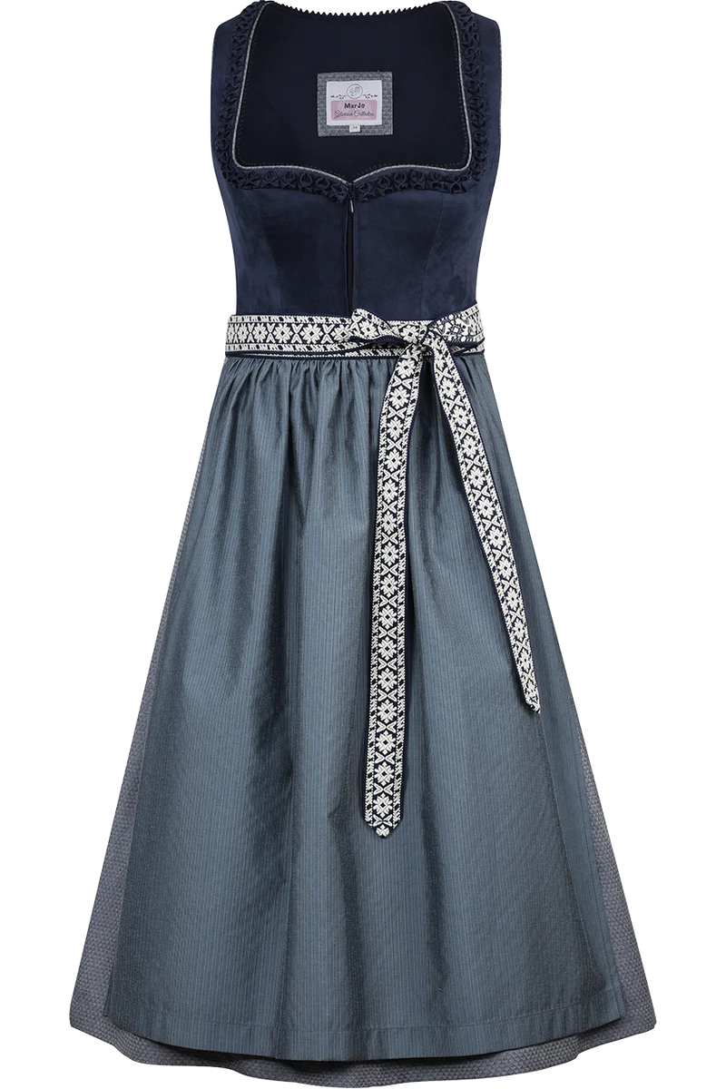 Midi-Dirndl mit Velours und Froschgoscherlrüsche Reichenfels 65cm - midnight denim