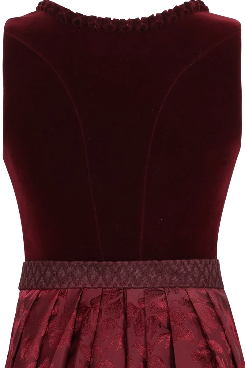 Midi-Dirndl mit Samt und Froschgoscherlrüsche Rabenstein 70cm - wine