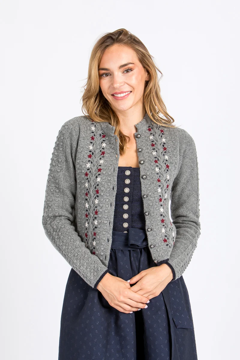 Fei scho schee Strickjacke grau/navy geblümt