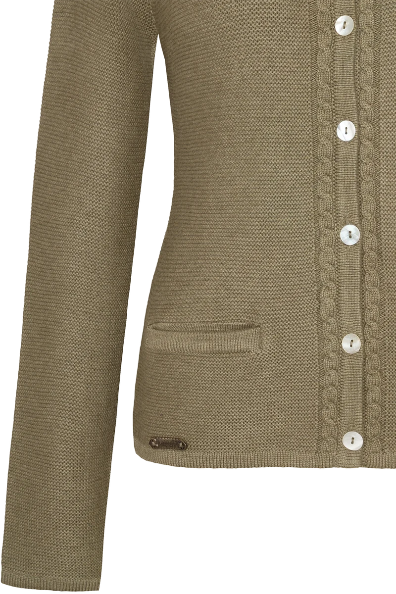 Damen Trachten-Strickjacke mit Zopfstrickmuster und Perlmuttknöpfen - lindgrün