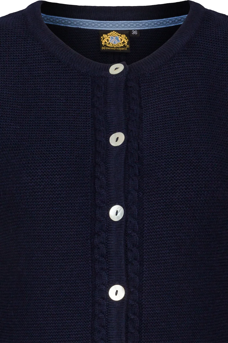 Damen Trachten-Strickjacke mit Zopfstrickmuster und Perlmuttknöpfen - marine
