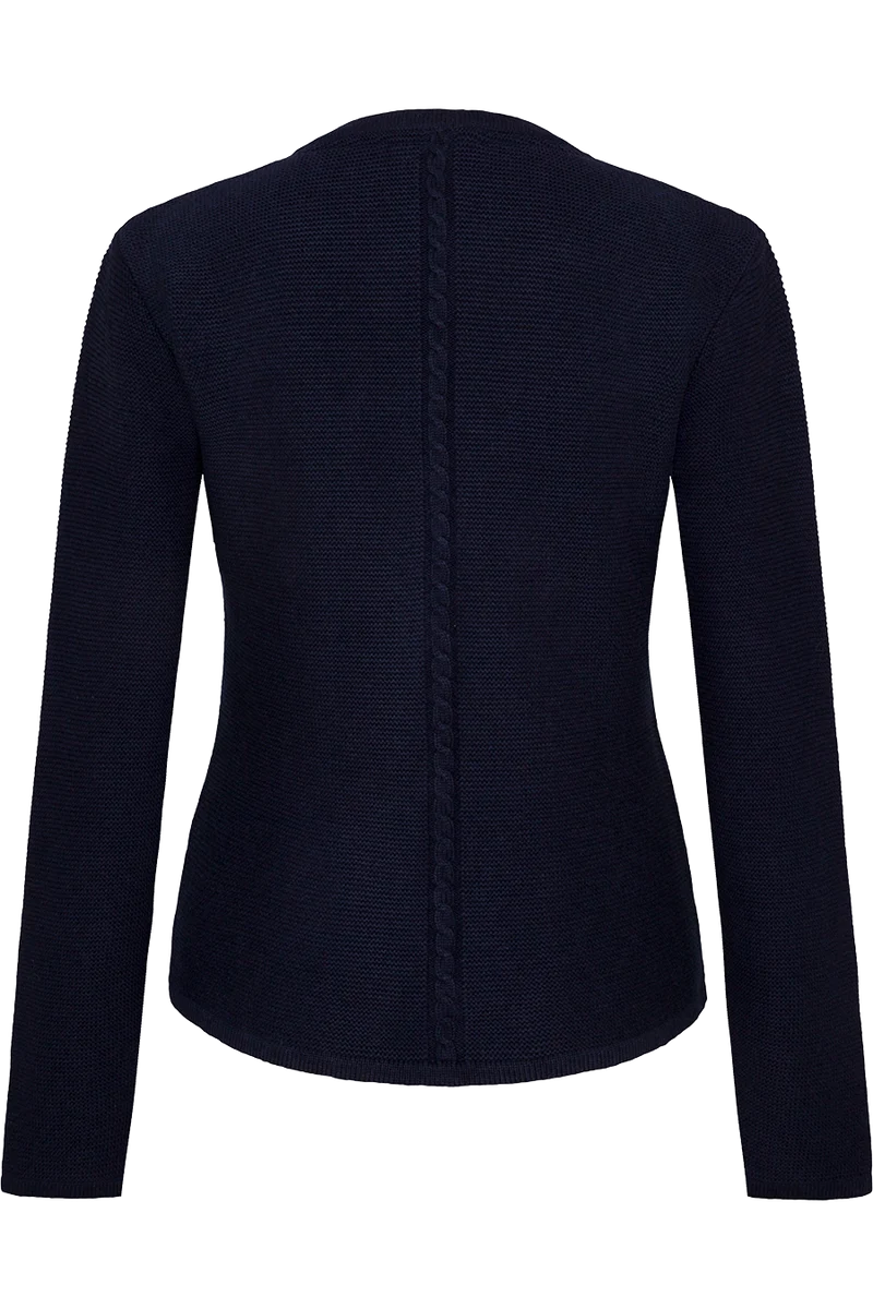 Damen Trachten-Strickjacke mit Zopfstrickmuster und Perlmuttknöpfen - marine
