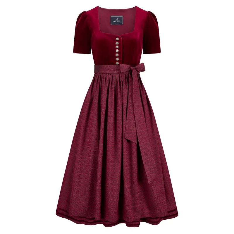 Samtdirndl Viktoria Rot (lang)