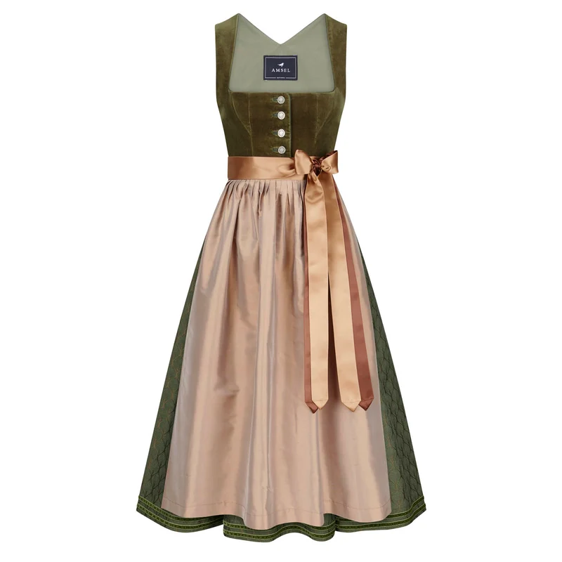 Samtdirndl Olivia Olivgrün (lang)