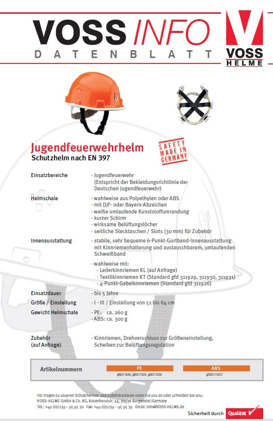 Jugendfeuerwehr Schutzhelm Fa. VOSS mit Bayern-Abzeichen
