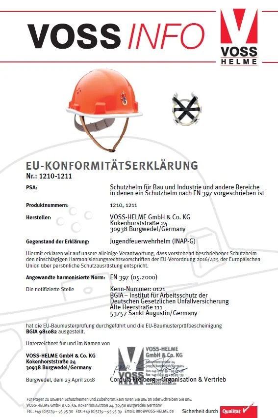 Jugendfeuerwehr Schutzhelm Fa. VOSS mit Bayern-Abzeichen