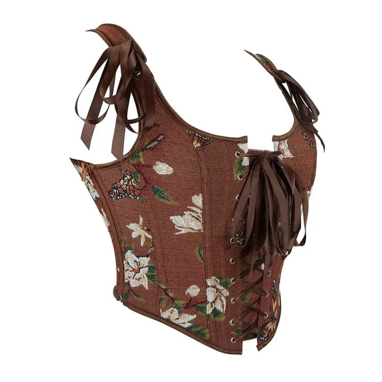 Gothic-Bustier mit Blumen- und Schmetterlingsmotiv aus Jacquard für Damen